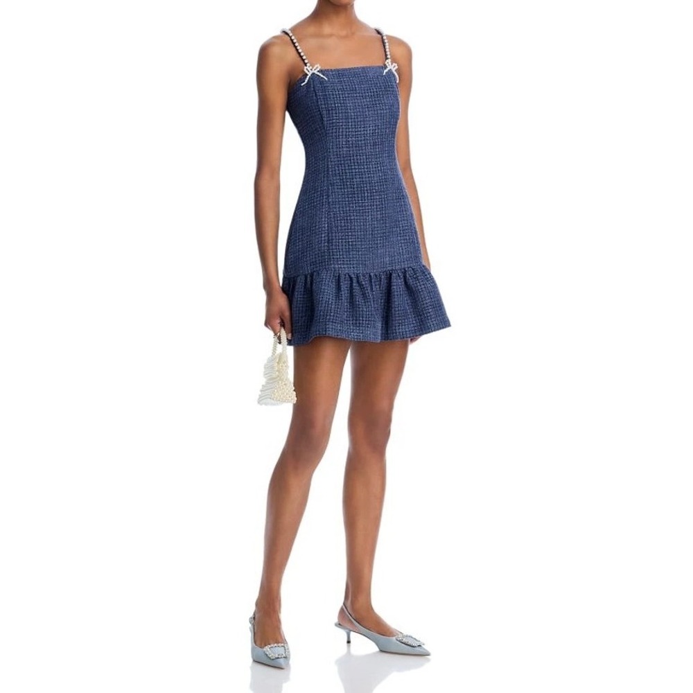 AQUA Tweed Mini Dress Pearl Straps Ruffle Hem Party Cocktail XXL
